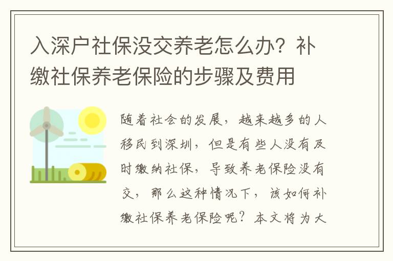 入深戶社保沒交養(yǎng)老怎么辦？補(bǔ)繳社保養(yǎng)老保險(xiǎn)的步驟及費(fèi)用