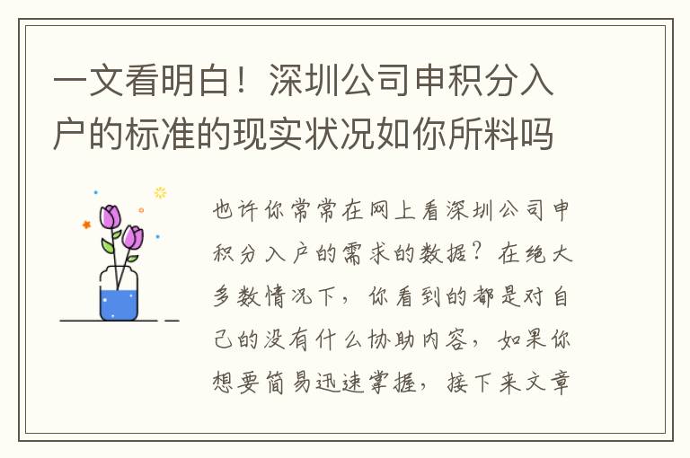 一文看明白！深圳公司申積分入戶的標準的現實狀況如你所料嗎？