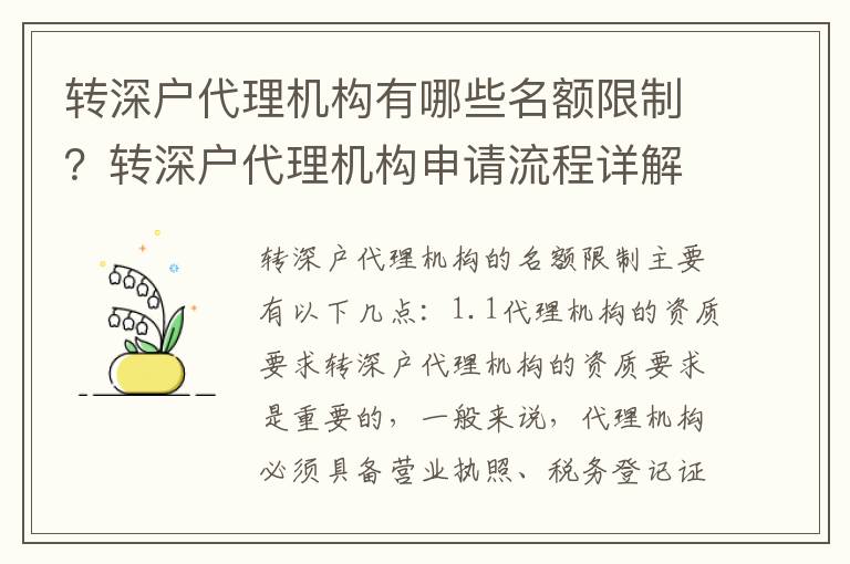 轉(zhuǎn)深戶(hù)代理機(jī)構(gòu)有哪些名額限制？轉(zhuǎn)深戶(hù)代理機(jī)構(gòu)申請(qǐng)流程詳解