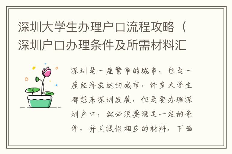 深圳大學(xué)生辦理戶口流程攻略（深圳戶口辦理?xiàng)l件及所需材料匯總）