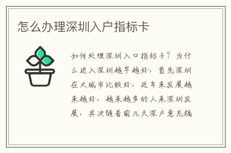 怎么辦理深圳入戶指標(biāo)卡