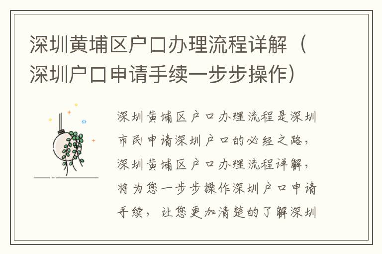 深圳黃埔區(qū)戶口辦理流程詳解（深圳戶口申請手續(xù)一步步操作）