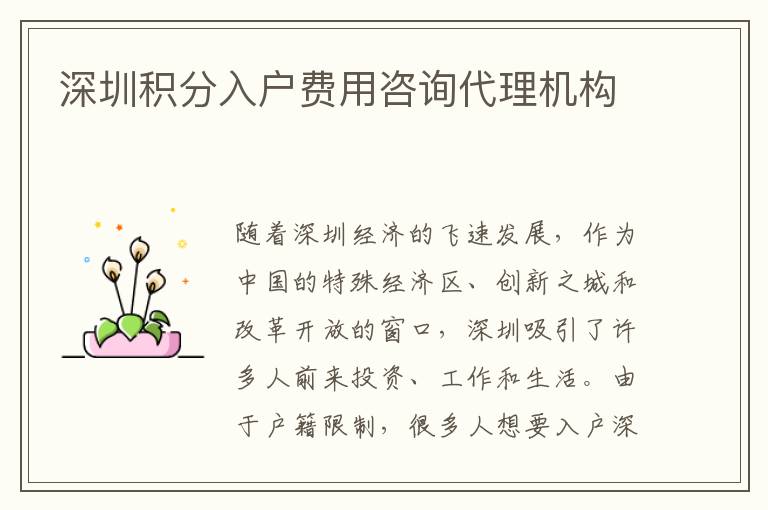 深圳積分入戶費用咨詢代理機構