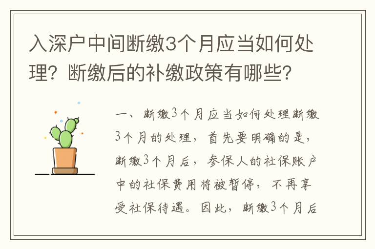 入深戶中間斷繳3個月應當如何處理？斷繳后的補繳政策有哪些？