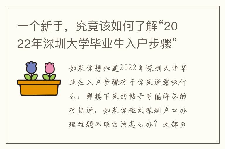 一個(gè)新手，究竟該如何了解“2022年深圳大學(xué)畢業(yè)生入戶步驟”