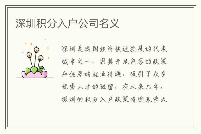 深圳積分入戶公司名義