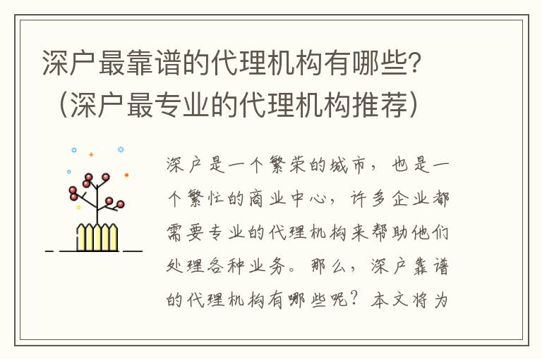 深戶最靠譜的代理機構有哪些？（深戶最專業的代理機構推薦）