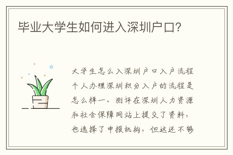 畢業大學生如何進入深圳戶口？
