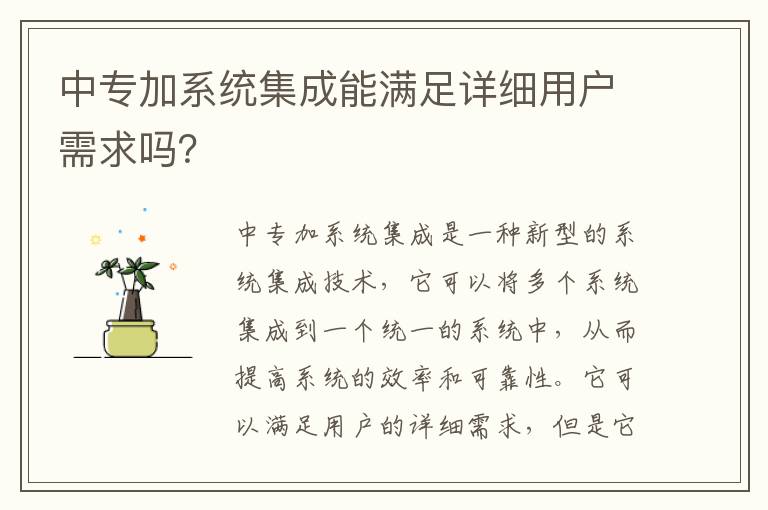 中專加系統(tǒng)集成能滿足詳細用戶需求嗎？