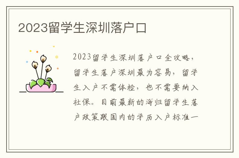 2023留學(xué)生深圳落戶口
