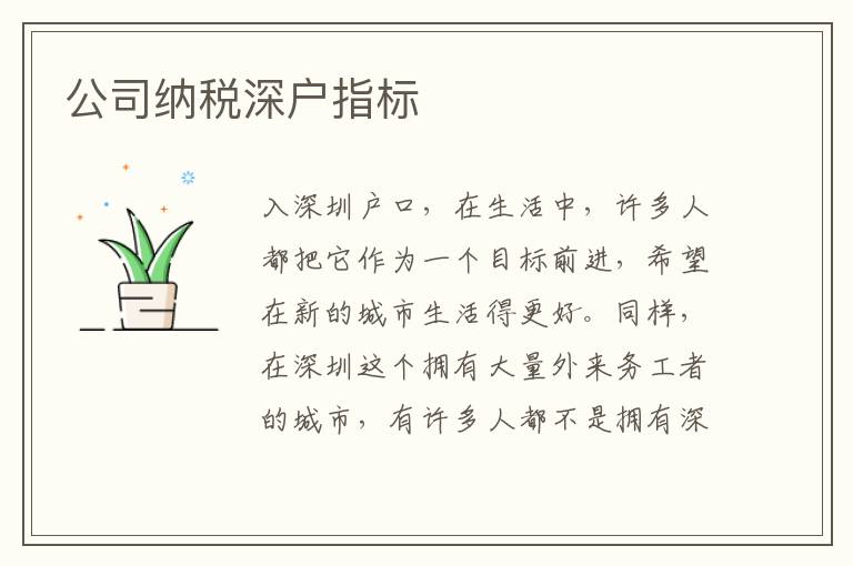 公司納稅深戶指標(biāo)