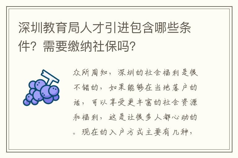 深圳教育局人才引進包含哪些條件?需要繳納社保嗎?