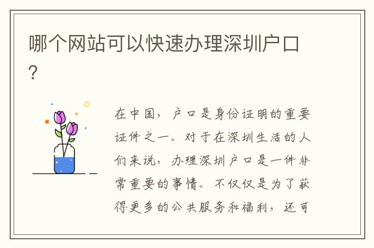 哪個網站可以快速辦理深圳戶口？